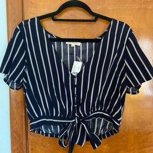 LA Hearts navy & white striped blouse